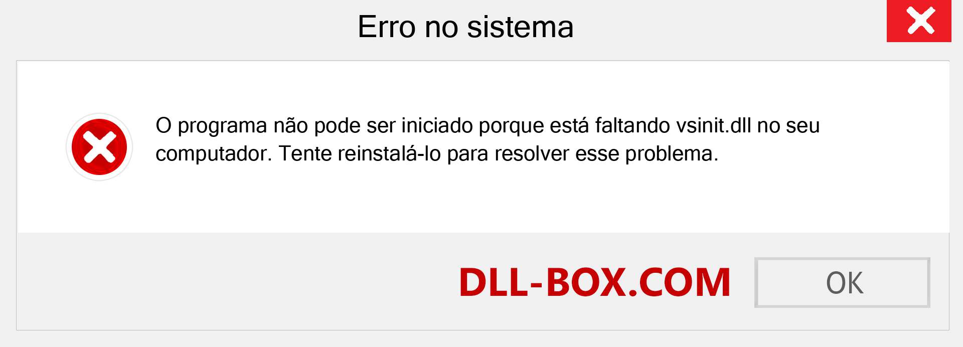 Arquivo vsinit.dll ausente ?. Download para Windows 7, 8, 10 - Correção de erro ausente vsinit dll no Windows, fotos, imagens